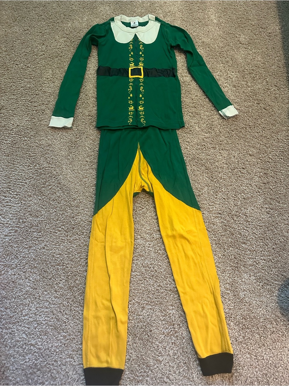 ELF Green and Yellow Kids Elf Costume Set with White Collar